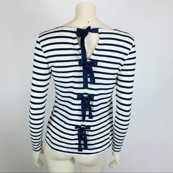 J. Crew Bow Embellished Back Striped Blouse Top XS - Picture 5 of 8